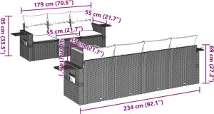 vidaXL 8-cz. zestaw mebli ogrodowych z poduszkami, szary, polirattan 8