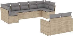 vidaXL 9-cz. zestaw mebli ogrodowych z poduszkami, beżowy, polirattan 2