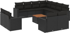 vidaXL 12-cz. zestaw mebli do ogrodu, z poduszkami, czarny, polirattan 2
