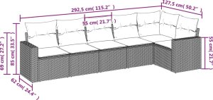 vidaXL 6-cz. zestaw mebli ogrodowych z poduszkami, czarny polirattan 7