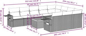 vidaXL 11-cz. zestaw wypoczynkowy do ogrodu, poduszki czarny rattan PE 10