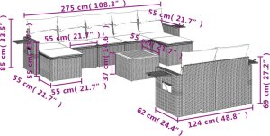 vidaXL 10-cz. zestaw wypoczynkowy do ogrodu, z poduszkami, szary 9
