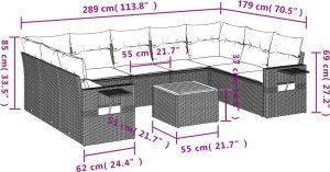vidaXL 10-cz. zestaw wypoczynkowy do ogrodu, poduszki czarny rattan PE 9