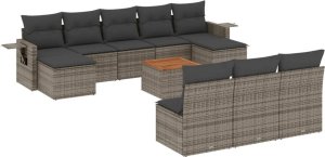 vidaXL 11-cz. zestaw mebli ogrodowych z poduszkami, szary rattan PE 2