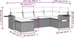 vidaXL 6-cz. zestaw mebli ogrodowych z poduszkami, szary, polirattan 9