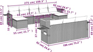 vidaXL 11-cz. zestaw mebli ogrodowych z poduszkami, szary rattan PE 9