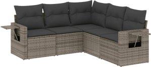 vidaXL 5-cz. zestaw wypoczynkowy do ogrodu, poduszki, szary rattan PE 2