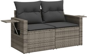vidaXL 5-cz. zestaw wypoczynkowy do ogrodu, poduszki, szary rattan PE 3