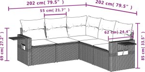 vidaXL 5-cz. zestaw wypoczynkowy do ogrodu, poduszki, szary rattan PE 8