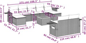 vidaXL 10-cz. zestaw wypoczynkowy do ogrodu, poduszki czarny rattan PE 9