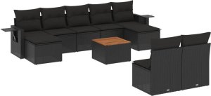 vidaXL 10-cz. zestaw wypoczynkowy do ogrodu, poduszki czarny rattan PE 2