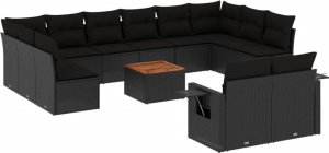 vidaXL 13-cz. zestaw mebli do ogrodu, poduszki, czarny, rattan PE 2