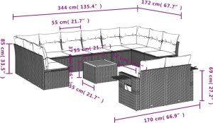 vidaXL 13-cz. zestaw mebli do ogrodu, poduszki, czarny, rattan PE 10