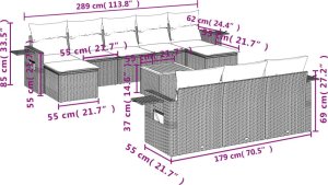 vidaXL 11-cz. zestaw wypoczynkowy do ogrodu, poduszki czarny rattan PE 9