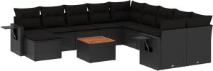 vidaXL 12-cz. zestaw mebli do ogrodu, z poduszkami, czarny, polirattan 2