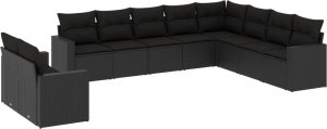 vidaXL 10-cz. zestaw wypoczynkowy do ogrodu, poduszki czarny rattan PE 2