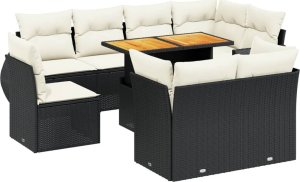 vidaXL 9-cz. zestaw wypoczynkowy do ogrodu, z poduszkami, czarny 2