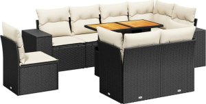 vidaXL 9-cz. zestaw wypoczynkowy do ogrodu, z poduszkami, czarny 2