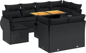 vidaXL 9-cz. zestaw wypoczynkowy do ogrodu, z poduszkami, czarny 2