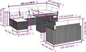 vidaXL 11-cz. zestaw wypoczynkowy do ogrodu, poduszki czarny rattan PE 3