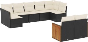 vidaXL 9-cz. zestaw wypoczynkowy do ogrodu, z poduszkami, czarny 2