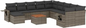 vidaXL 12-cz. zestaw mebli ogrodowych z poduszkami, szary, polirattan 2