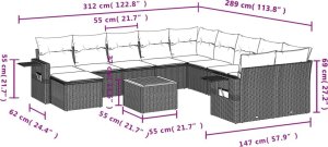 vidaXL 12-cz. zestaw mebli ogrodowych z poduszkami, szary, polirattan 8