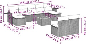 vidaXL 10-cz. zestaw wypoczynkowy do ogrodu, z poduszkami, szary 7
