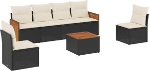 vidaXL 7-cz. zestaw wypoczynkowy do ogrodu, z poduszkami, czarny 2