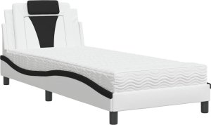 vidaXL Łóżko z materacem, biało-czarne, 80x200 cm, sztuczna skóra 2