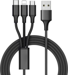 Kabel USB Verk USB-A - USB-C + microUSB + Lightning 1.2 m Czarny 1