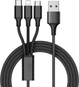 Kabel USB Verk USB-A - USB-C + microUSB + Lightning 1.2 m Czarny 2