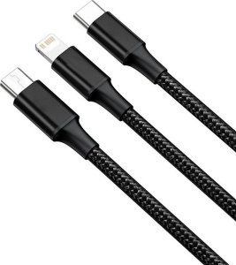 Kabel USB Verk USB-A - USB-C + microUSB + Lightning 1.2 m Czarny 3