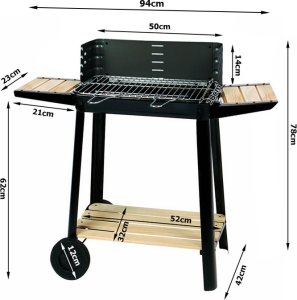 Verk Grill ogrodowy duży węglowy bbq regulowany ruszt półki koła przenośny Grill ogrodowy duży węglowy bbq regulowany ruszt półki koła przenośny 10