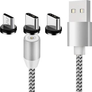 Kabel USB Verk USB-A - USB-C + microUSB + Lightning 1 m Srebrny 3