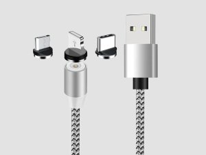 Kabel USB Verk USB-A - USB-C + microUSB + Lightning 1 m Srebrny 10