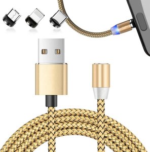 Kabel USB Verk Group USB-A - USB-C + microUSB + Lightning 1 m Złoty 1