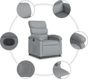 vidaXL Elektryczny fotel rozkładany, jasnoszary, obity tkaniną 8