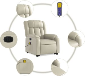 vidaXL Rozkładany fotel pionizujący z masażem, elektryczny, kremowy 8