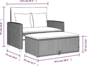 vidaXL Sofa ogrodowa z poduszkami, 2-osobowa, czarna, polirattan 12