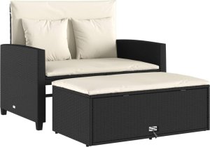 vidaXL Sofa ogrodowa z poduszkami, 2-osobowa, czarna, polirattan 2