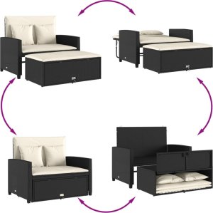 vidaXL Sofa ogrodowa z poduszkami, 2-osobowa, czarna, polirattan 5