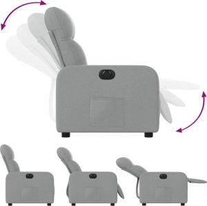 vidaXL Elektryczny fotel rozkładany, jasnoszary, obity tkaniną 6