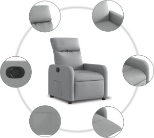 vidaXL Elektryczny fotel rozkładany, jasnoszary, obity tkaniną 8