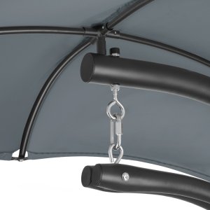 Tectake Leżak wiszący Elaria z daszkiem przeciwsłonecznym i kieszenią boczną - szary 4