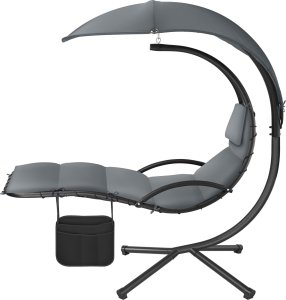 Tectake Leżak wiszący Elaria z daszkiem przeciwsłonecznym i kieszenią boczną - szary 6