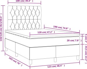vidaXL Łóżko kontynentalne z materacem i LED, czarne, 120x190 cm 11