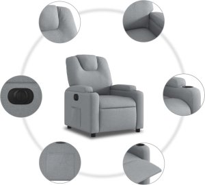 vidaXL Elektryczny fotel rozkładany, jasnoszary, obity tkaniną 8