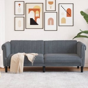 vidaXL Sofa 3-osobowa, ciemnoszara, tapicerowana aksamitem 1