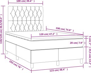 vidaXL Łóżko kontynentalne z materacem i LED, ciemna zieleń, 120x190cm 10